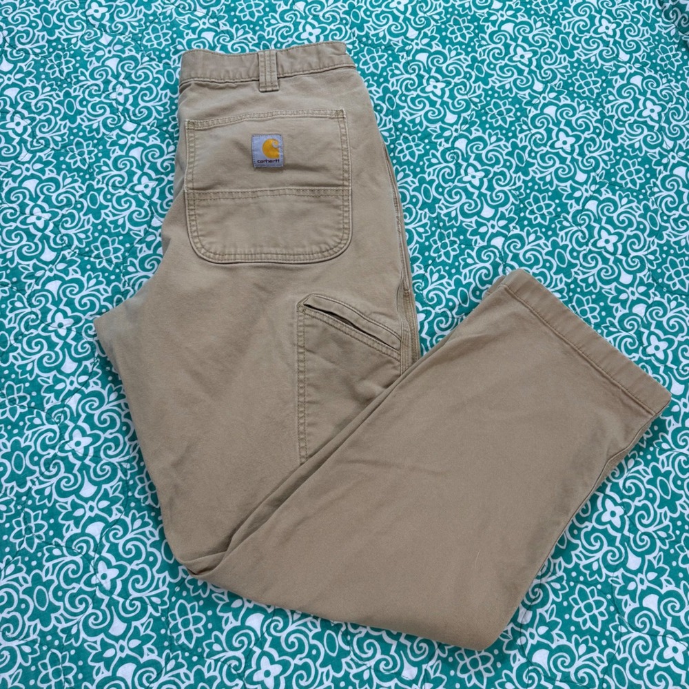 Carhartt Relaxed Fit Canvas Work Pants Tan Khaki Mens 33x30 Utility Pocket